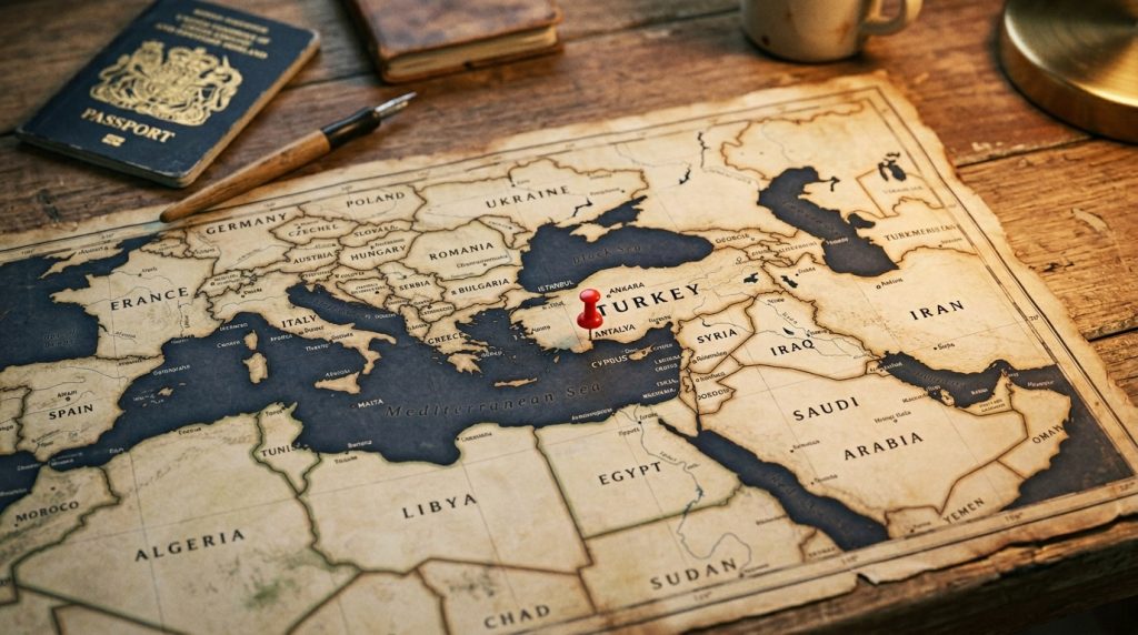 World map travel planning dental treatment abroad UK to Turkey