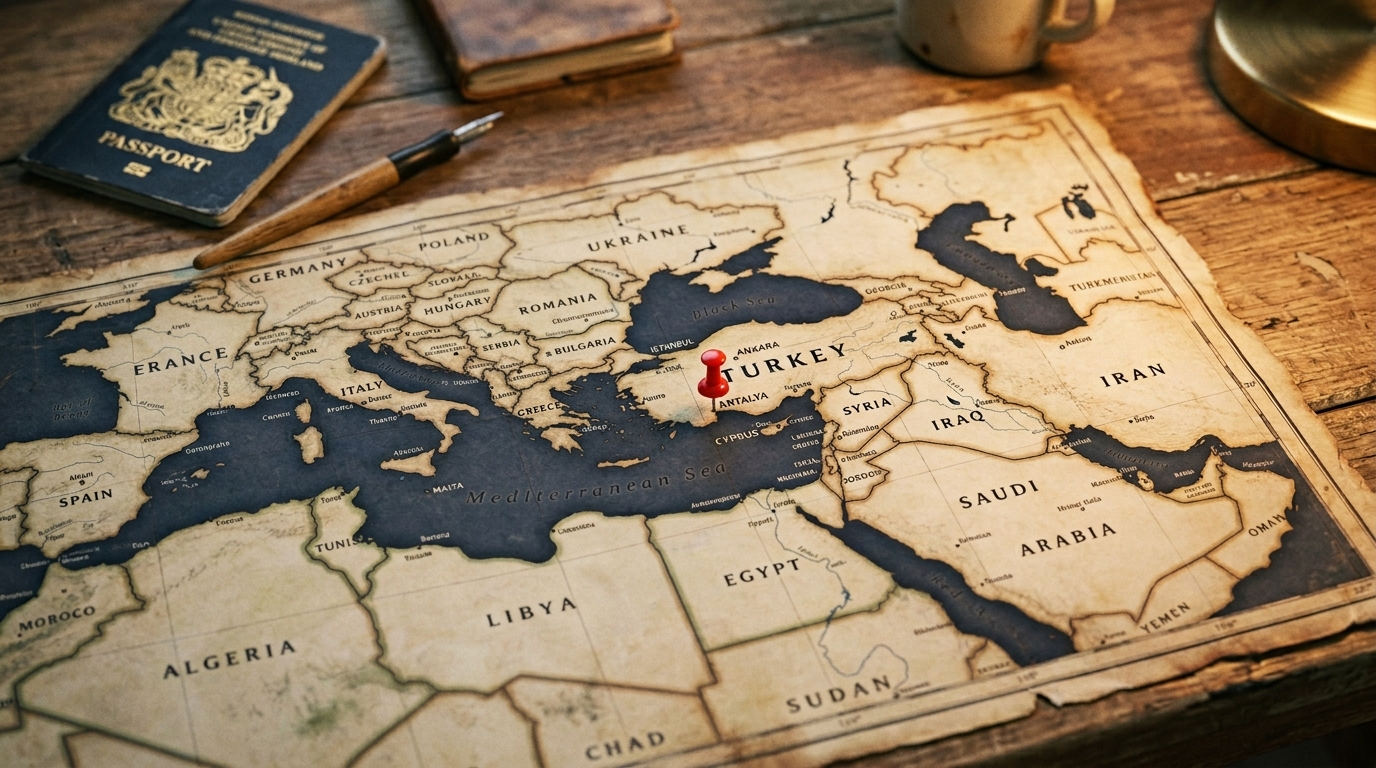 World map travel planning dental treatment abroad UK to Turkey