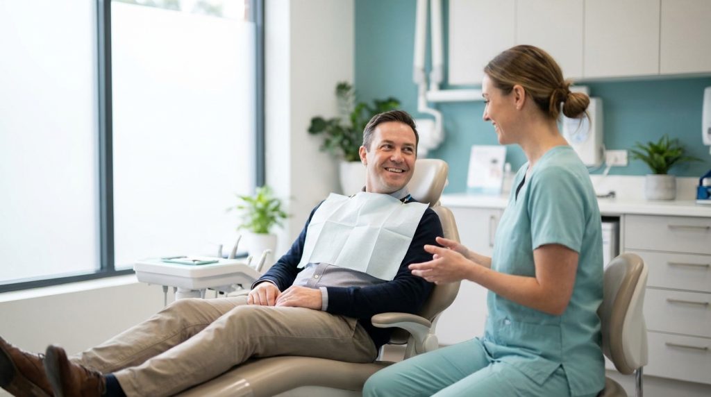 Relaxed patient and a dentist in a modern dental clinic in Turkey before root canal treatment
