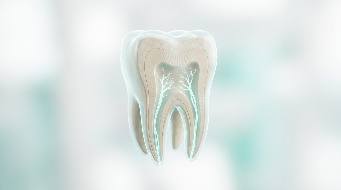 Cross-section illustration of a molar showing the inner root canal system